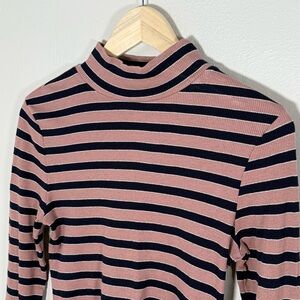 Fat Face Mauve Navy Stripe Long Sleeve Mock Neck Shirt Medium